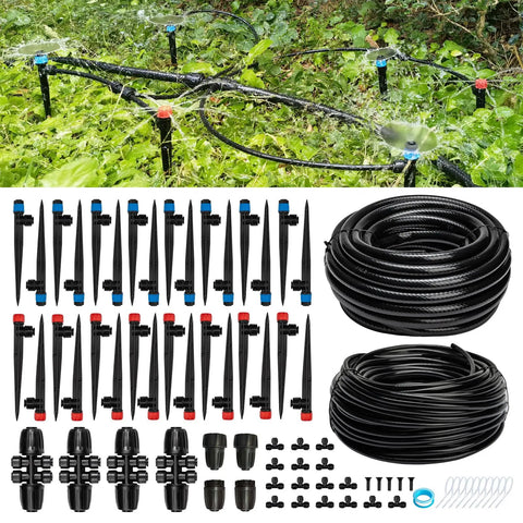Quick Connect Drip Irrigation Kit 200 Ft With Half Inch And Quarter Inch Tubing, Automatic Garden Watering System parts