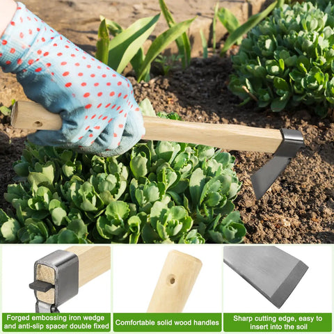 Heavy Duty Narrow Hoe 15 Inch Stainless Steel Mattock Garden Tool With Waxed Wood Handle Weeding in garden bed