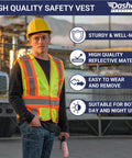 Person wearing High Visibility ANSI Class 2 Breakaway Safety Vest with Five Pockets Yellow Breathable Mesh in work setting