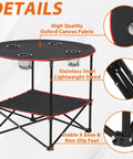 Portable Folding Picnic Table For Outdoors With 4 Cup Holders, Oxford Canvas Top, Steel Frame, Anti Slip Feet, 2-Tier Design