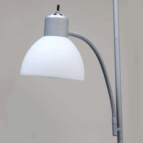 Close-up of reading light from Mother Daughter Floor Lamp With Reading Light In Silver Finish Dual Lamp Setup With White Shades