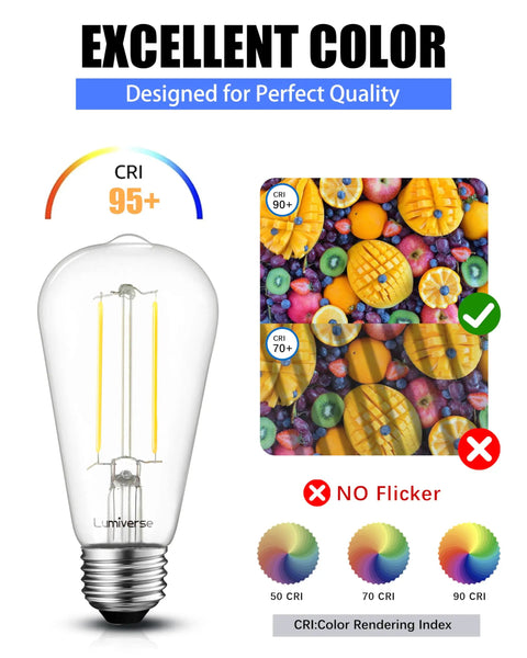 Vintage Edison LED Bulbs Six Pack With Old School Glow Five And A Half Watt Real 60W Equivalent 500 Lumens CRI 95 Plus