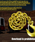 G80 Trailer Safety Chain 35 Inch Tow Chain With 3/8 Clevis Snap Hook coiled on rocky background, showing detail of hook.