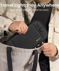 Person placing Must-Have Slim Carrying Case For Nintendo Switch 2 Model 2025 Odorless Felt Protective Hard Shell into a tote bag.