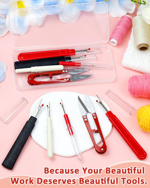 Seam Ripper Set For Sewing With Four Piece Dual Style Kit Two Large And Two Small Stitch Removers Thread Snips Included