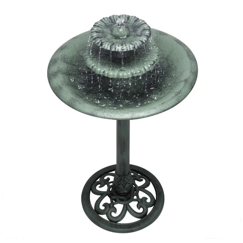 35 Inch Outdoor Pedestal Water Fountain With 3 Tier Cascade, Durable Resin Birdbath For Garden Patio Deck And Backyard Green Finish