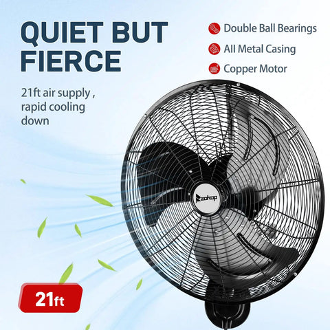 18 Inch Wall Mount Oscillating Fan With Aluminum Blades, High Velocity Airflow Up To 4592 CFM