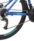 Close-up of GTX 2 Hybrid Bike's rear wheel, showing 700C wheel, gearing, and mechanical disc brakes for road and trail use.