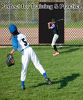 Baseball players practicing with 4x6 ft Heavy Duty PVC Baseball Batting Cage Backstop 4 By 6 Ft With Strike Zone Target.