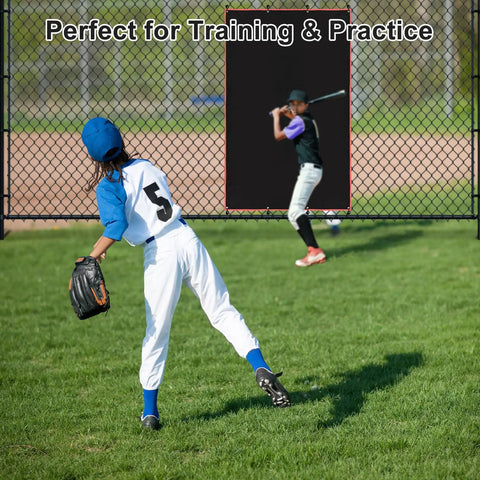 Baseball players practicing with 4x6 ft Heavy Duty PVC Baseball Batting Cage Backstop 4 By 6 Ft With Strike Zone Target.