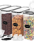 Four Pack Cereal Storage Containers With Airtight Lids And Pour Spouts, 4L Each For Easy Pantry Organization, BPA Free Plastic Dispensers