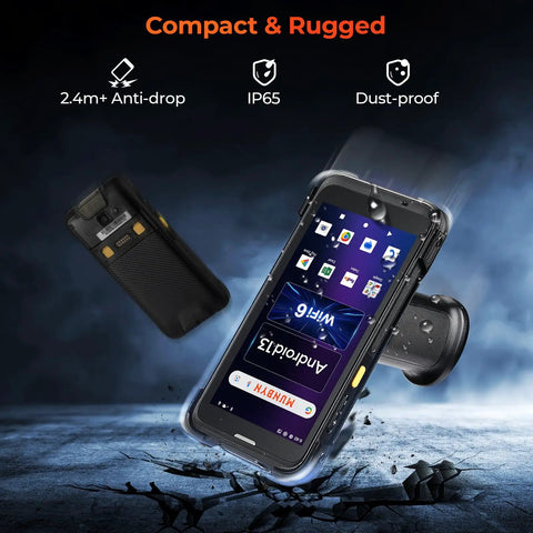 Android 13 Pistol Grip Barcode Scanner With Wi Fi 6 Handheld Mobile Computer showcased with rugged design features