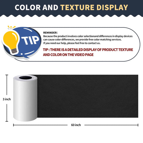 Leather Repair Tape Self Adhesive Patch Kit 3x60 Inches Black For Furniture, Sofa, Car Seats And Office Chairs, Vinyl Repair Tape