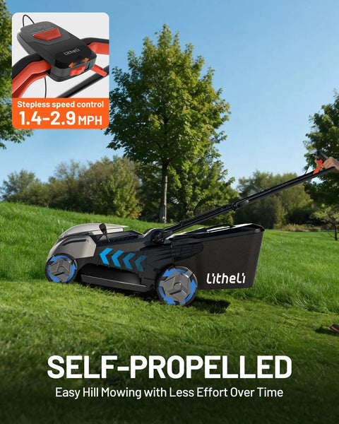 18 Inch 40V Self Propelled Brushless Lawn Mower For Yards Stepless Speed Control Easy Start Lightweight Cordless Mower With 6 Position Height Adjustment Includes Two 5Ah Batteries self-propelled on grass