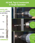 8-32 NC Do It All Combination Drill Tap Countersink Bit for up to 10 gauge metal used for drilling, tapping, and countersinking.