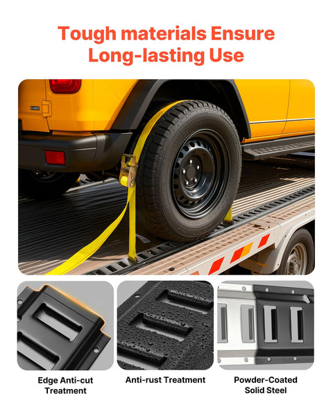 Vehicle secured with E Track Tie Down Kit With Four Rails And Twenty One Accessories For Garages And Trailers Includes Two Ratchet Straps