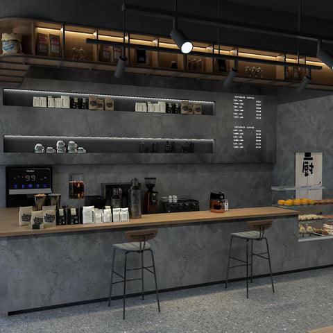 Dope Dark Concrete Wallpaper Peel And Stick Cement Texture Self Adhesive Contact Paper 31 By 157 Inches in a modern bar setting