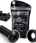 Heavy Duty M6 X 16 Rack Mount Screws Paired With Carbon Steel Cage Nuts And Nylon Washers 50 Pack Server Kit in packaging.