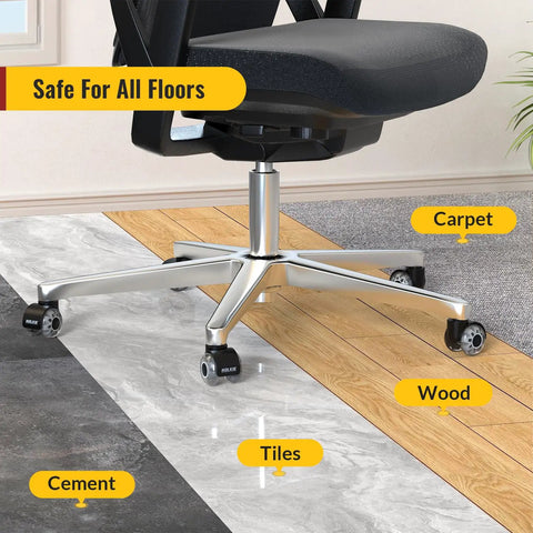 Dead Quiet Two Inch Office Chair Casters Fit Ikea 1Kea Compatible Dual Wheel Roller Set Of Five on carpet, wood, tile, and cement floors.