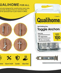 Packaging and contents of Self-Drilling Drywall Anchors And Screws Kit With Toggle Anchors And Zinc Plated Screws displayed.