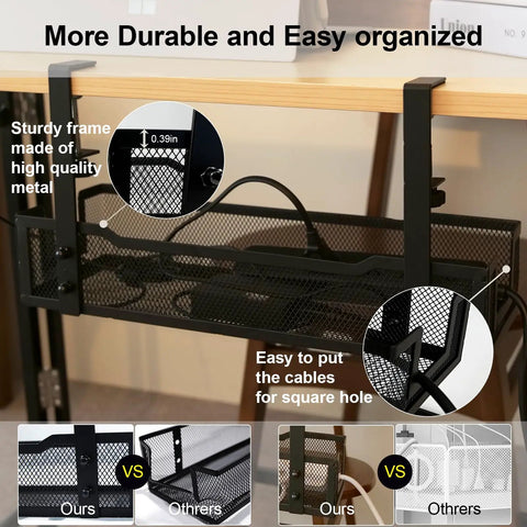 Under Desk Cable Management Tray With Clamp For Quick No Drill Setup A Slick Wire Basket And Cord Organizer With Charger Holder