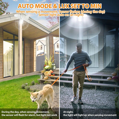Outdoor Motion Sensor Flood Lights With 30W 3500LM Output Dusk To Dawn IP65 Waterproof Three Head LED Security Lighting 5700K Bright White