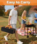 Person carrying Large Capacity Grill Utensil Storage Bag for outdoor grilling at picnic. Tear resistant, 1680D fabric.