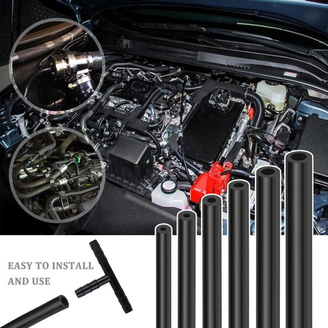 Silicone Vacuum Hose Kit With 6 Hoses Each 4.92 Feet And 64 Vacuum Line Connectors Total 70 Piece Set Universal Automotive Tubing