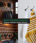 Old School Cast Iron Wall Hooks Solid Five Pack Heavy Duty Rustic Design for coats and towels in entryway and bathroom.