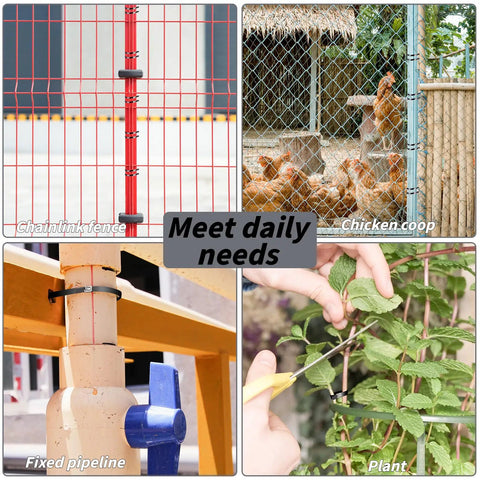 Heavy Duty Metal Zip Ties Kit With Gun Tool And Cutter used on fence, chicken coop, pipeline, and plants