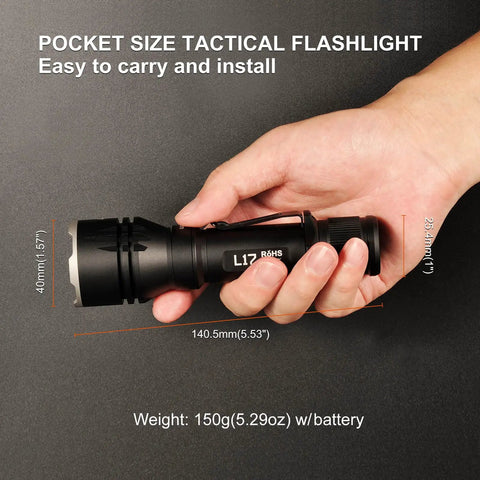 Person holding Rechargeable Tactical Flashlight 1400 Lumens With 802 Meter Long Beam Distance, compact and pocket-size.