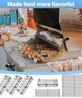 Durable Four Pack Of Stainless Steel Grill Grates And Briquette Trays Built Tough To Fit Turbo Nexgrill with cooked food.