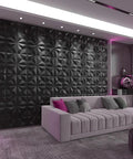 3D Wall Panels Black Textured PVC Tiles, 19.7 By 19.7 Inches, Pack Of 12 Covering 32 Sq Ft, Easy DIY Install, Modern Statement Wall Decor