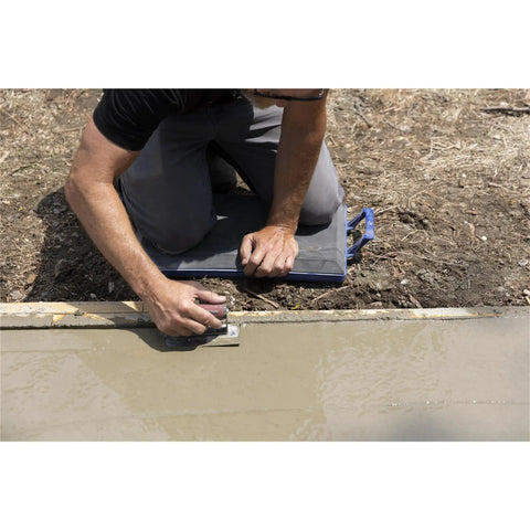 Person using Foam Concrete Kneeler Board With Extra Large Handles, Hard Bottom Padded Knee Pad For Concrete Finishing on fresh slab