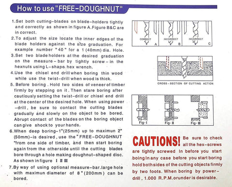 Front view of Luomorgo adjustable hole-saw circle cutter instruction sheet with diagrams.
