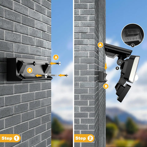 Badass Quad Headed Solar Flood Light With Smart Motion Sensor And Dual Detectors For Backyard Security 2500 Lumen Waterproof Exterior Wall Fixture Three Lighting Modes Solid Rig