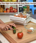Egg Holder For Refrigerator With 40 Egg Capacity Two Tray Plastic Design Includes Time Tracker Brush And Nonslip Lid Top