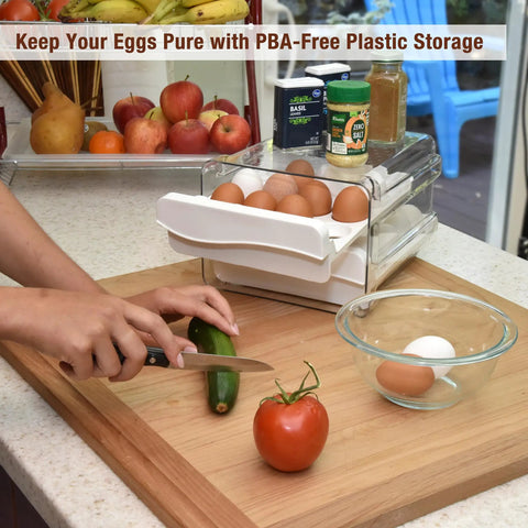 Egg Holder For Refrigerator With 40 Egg Capacity Two Tray Plastic Design Includes Time Tracker Brush And Nonslip Lid Top