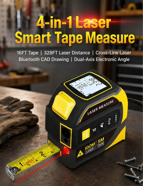 Badass 4 In 1 Laser Tape Measure Featuring Dual Axis Leveling And A Massive 328Ft Range With A Dependable 16Ft Tape Blade For Any Home Improvement Hustle