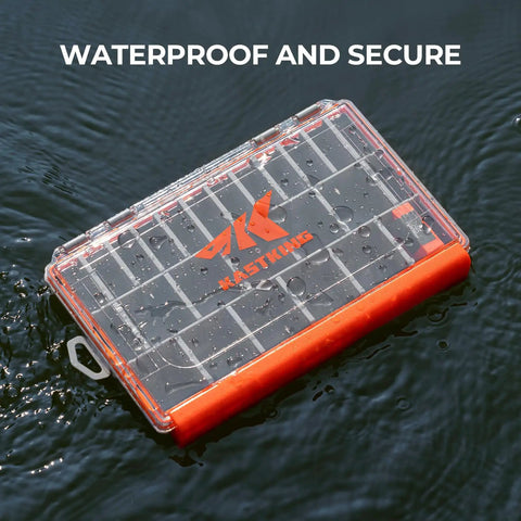 HyperSeal Waterproof Tackle Box With Removable Dividers For 3600 And 3700 Trays floating on water surface