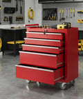 Five Drawer Rolling Tool Chest With Wheels And Central Lock System, Pro Grade Secure Storage Cabinet For Warehouse, Workshop, And Repair Shop, Portable Tool Box On Casters, Heavy Duty Red in workshop