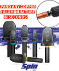 Five Piece Drill Bit Swaging Tool Set for Copper and Aluminum Tubing Quick Flare Expansion shown with copper tube.