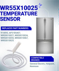 Refrigerator Temperature Sensor Replacement For GE And Hotpoint Models Easy Install Fits WR55X10025 Replaces 914093 AP3185407 PS304103 WR50X10027 Lifetime Protection Keeps Your Fridge Chillin And Running Smooth. white wired temperature sensor with connector and coiled cable