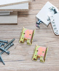 Four Sets Golden Metal Folding Cabinet Door Hinges 90 Degree Self Locking Mechanism, Soft Close and Heavy Duty Design on wood surface