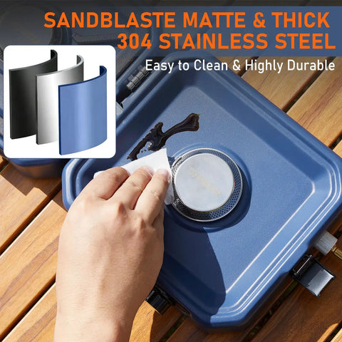 Hand cleaning Beefy Two Burner Camp Stove With Foldable Griddle, Portable 24000 BTU Propane Stove For Camping, stainless steel surface
