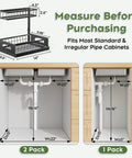 No Sweat Heavy Duty Under Sink Organizer Two Pack L Shaped Metal Pull Out Drawers For Kitchen Cabinets dimensions diagram for fitting under sinks.