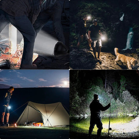 Beast Bright 90000 Lumen Handheld Spotlight Flashlight With Rechargeable Battery used in outdoor activities like hiking and camping.