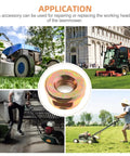 Grab These Cool 10-Piece Mower Shaft Nuts With Reverse Thread Metal Design For Your Lawnmower And Garden Edging Tools To Fix Things Fast, showing nut among lawnmowers.
