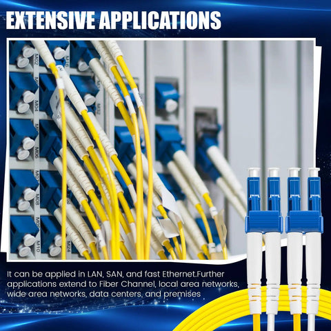 10 Piece LC To LC Single Mode OS2 Fiber Patch Cables, 6.5 Feet Long, Heavy Duty PVC, Built Like A Tank For Rock Solid Connectivity, Plug And Play, Total Banger For Your Network Rig And Data Center connections in server rack.