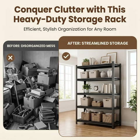 Five Tier Heavy Duty Metal Bookshelf Adjustable Tall Storage Rack With Anti Drop Fence High Capacity Steel Display Shelf Hella Sturdy To Stack Tons Of Gear And Books Without Any Wobble For Your Home Or Office